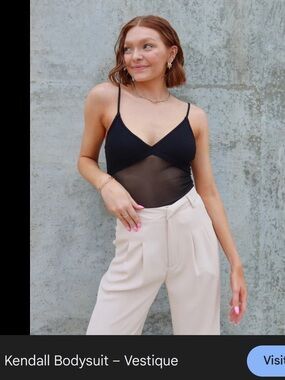 vestique Black Mesh V‑Neck Bodysuit